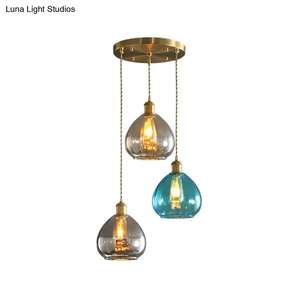 Vintage teal & grey glass onion multi ceiling light dining room