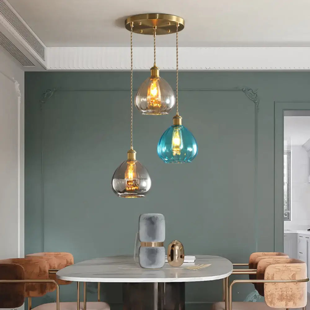 Vintage teal & grey glass onion multi ceiling light dining room