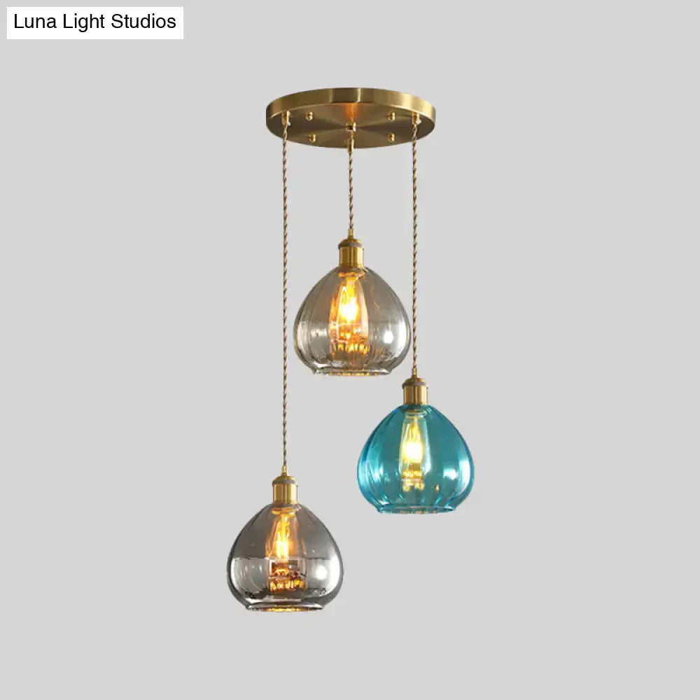 Vintage teal & grey glass onion multi ceiling light dining room