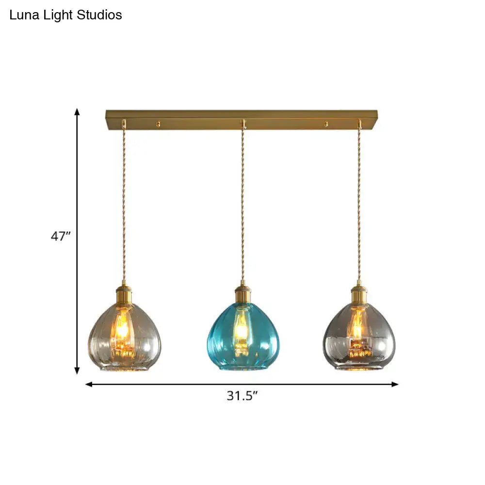 Vintage teal & grey glass onion multi ceiling light dining room