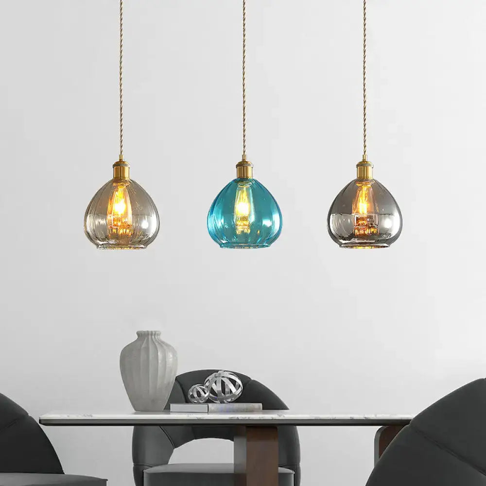 Vintage teal & grey glass onion multi ceiling light dining room