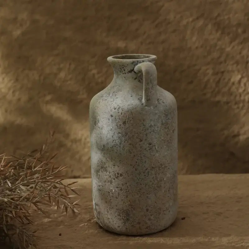 Vintage handmade speckled gray ceramic vase living room rustic jug