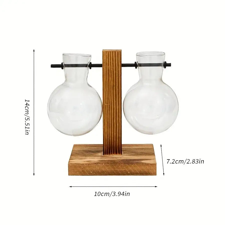 Vintage wood and two bulb vases desktop office plant propagation station