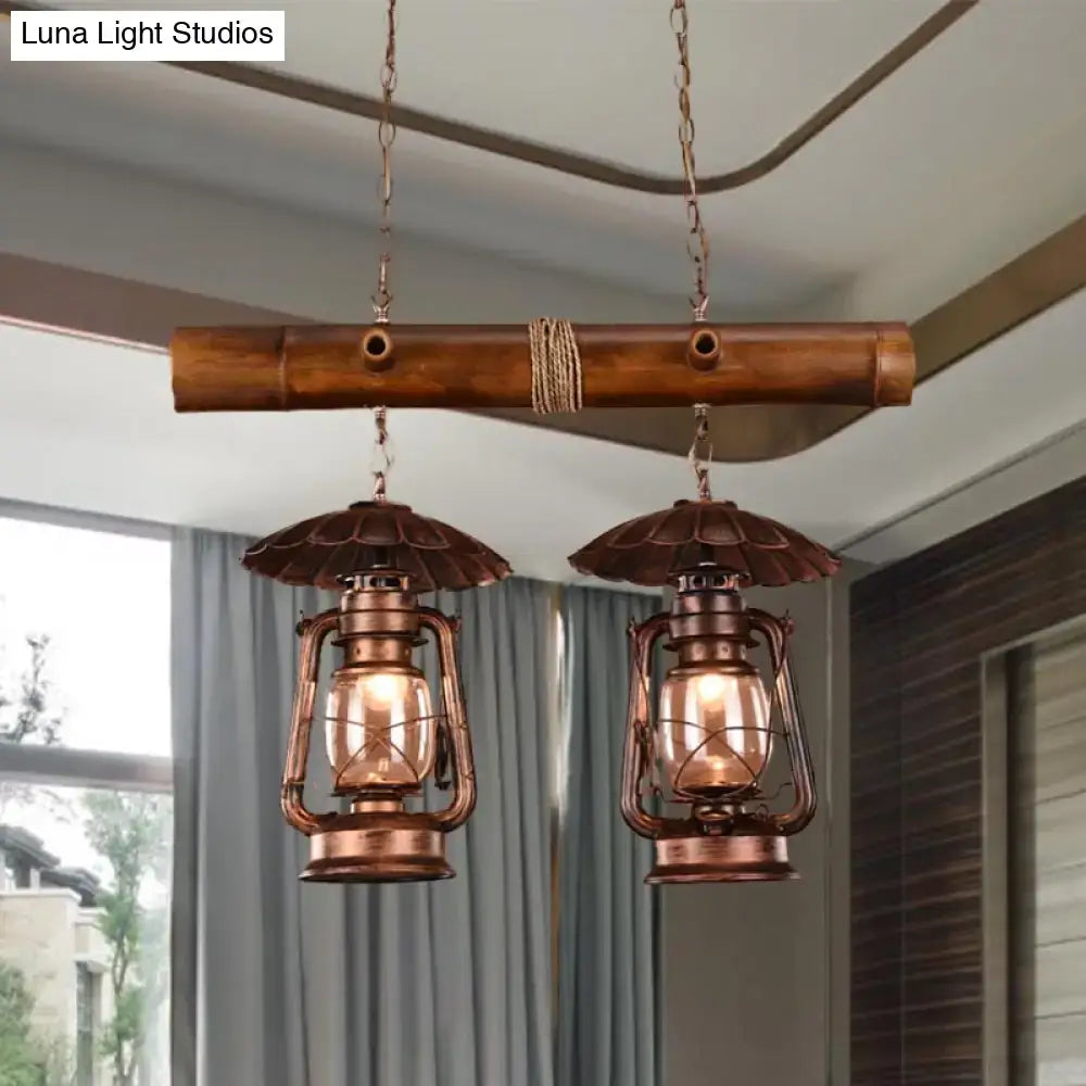 Vintage red brown kerosene metallic chandelier – kitchen island light