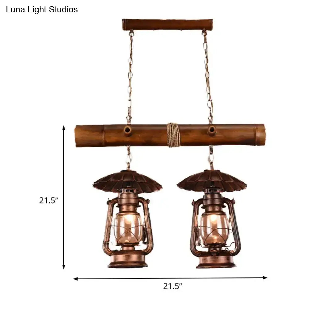 Vintage red brown kerosene metallic chandelier – kitchen island light