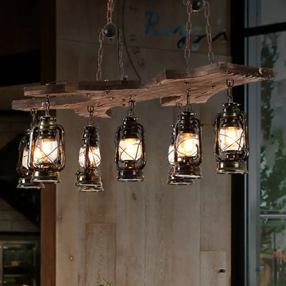 Vintage industrial antique brass linear chandelier dining room light