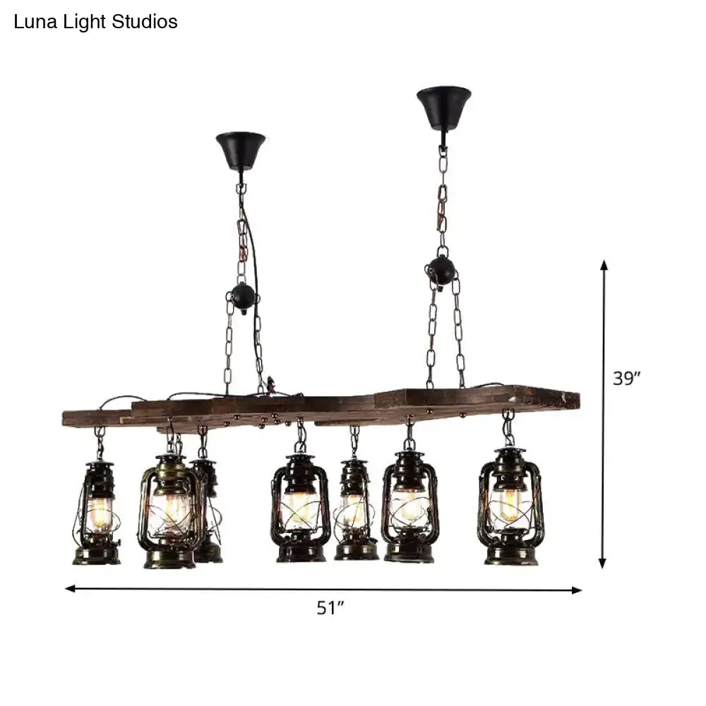 Vintage industrial antique brass linear chandelier dining room light