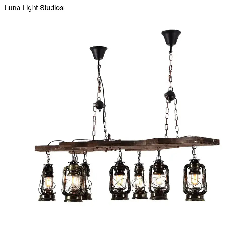 Vintage industrial antique brass linear chandelier dining room light