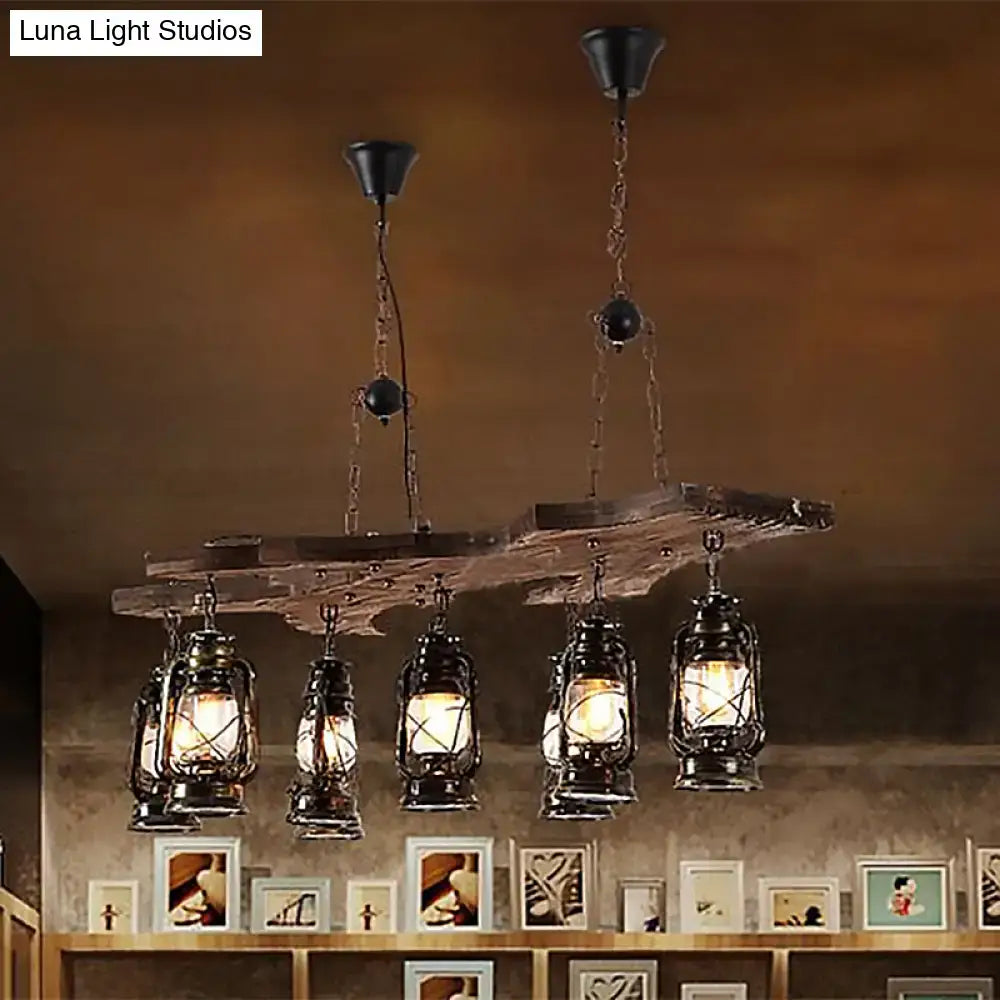 Vintage industrial antique brass linear chandelier dining room light