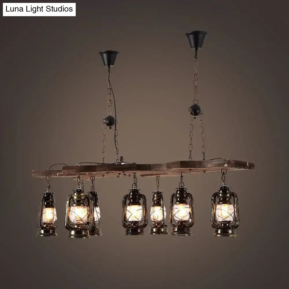 Vintage industrial antique brass linear chandelier dining room light