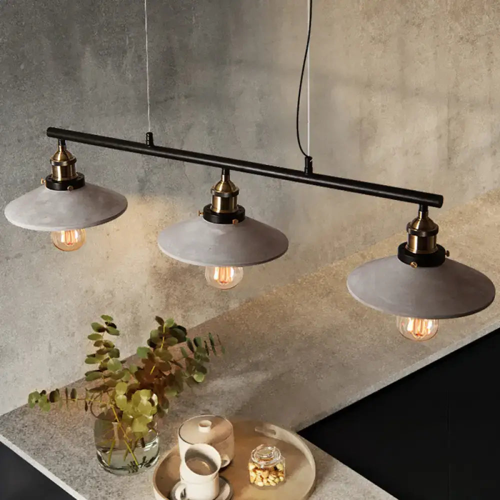 Industrial vintage grey cement island hanging light kitchen brass fixtures