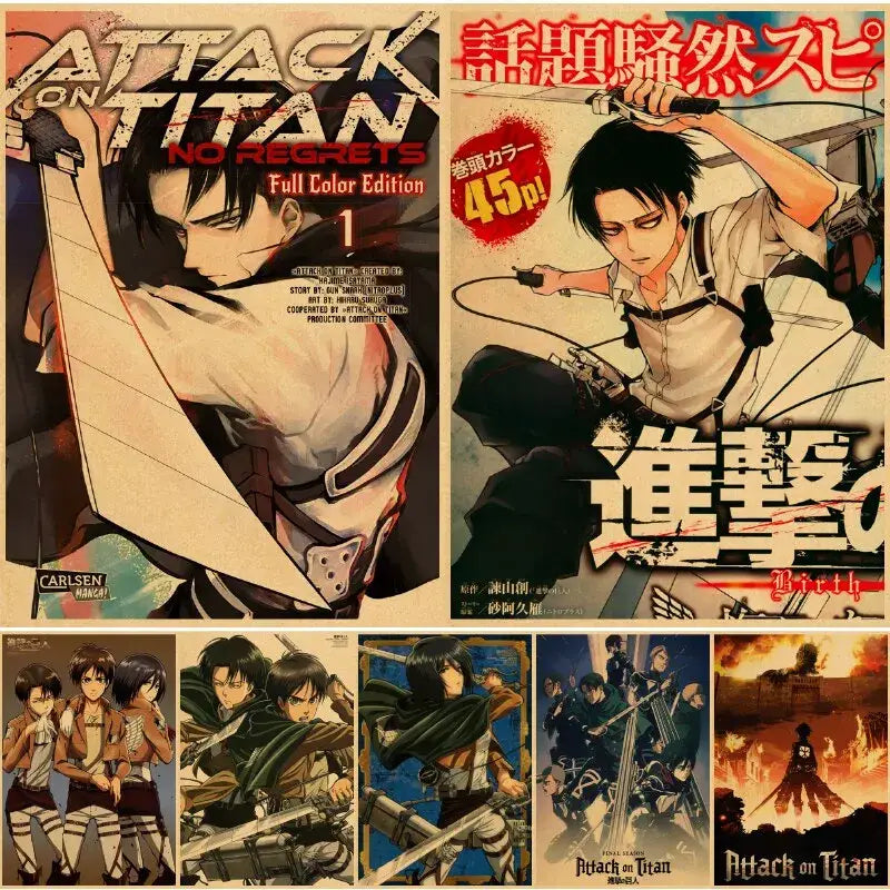 Vintage japanese anime attack on titan poster bedroom wall art