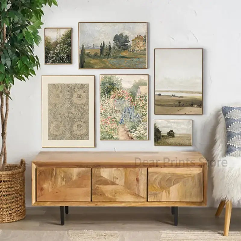Vintage landscape canvas wall art garden path painting for bedroom