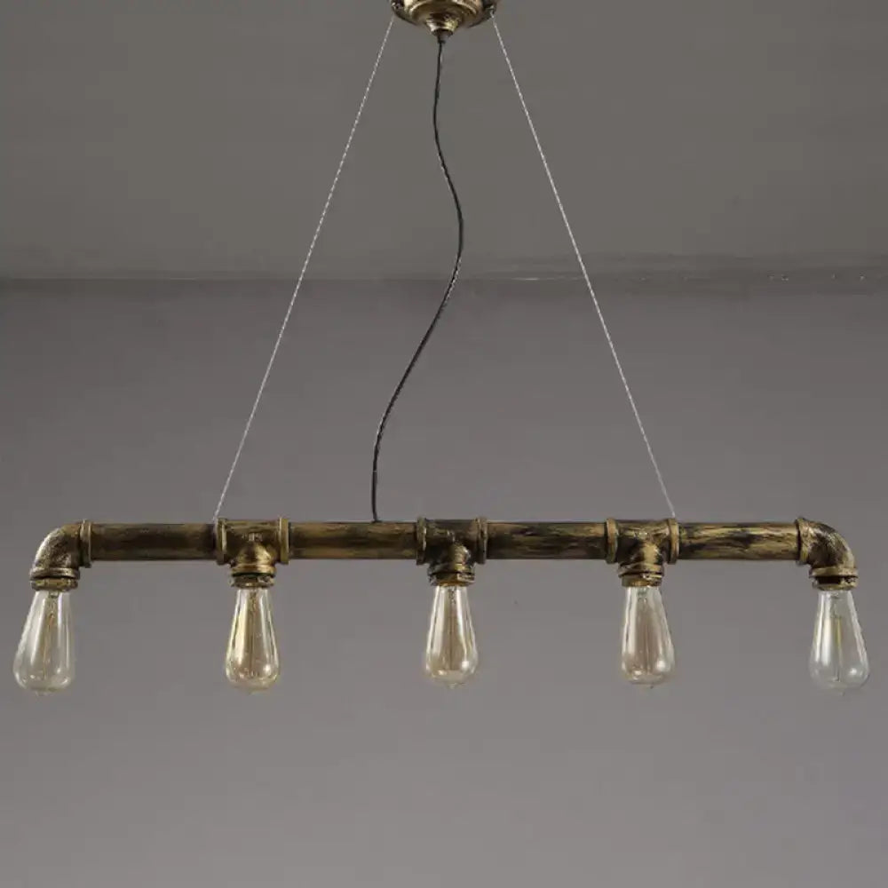 Industrial vintage linear pipe ceiling light dining room 5 head iron