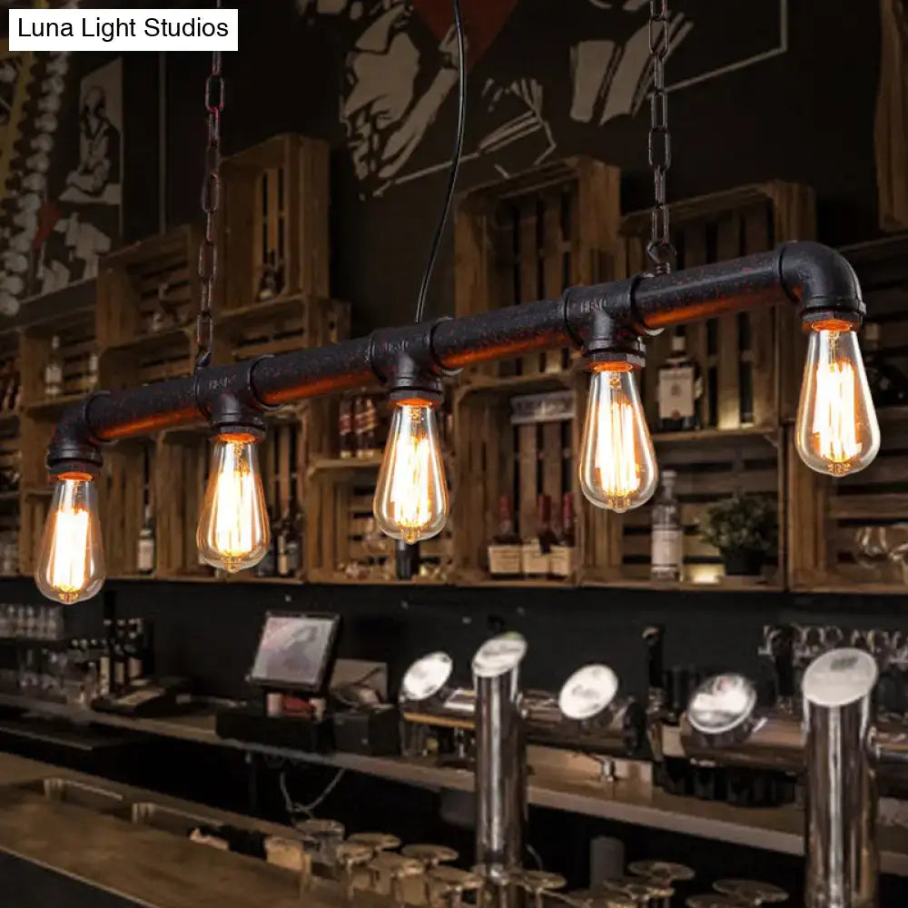 Industrial vintage linear pipe ceiling light dining room 5 head iron