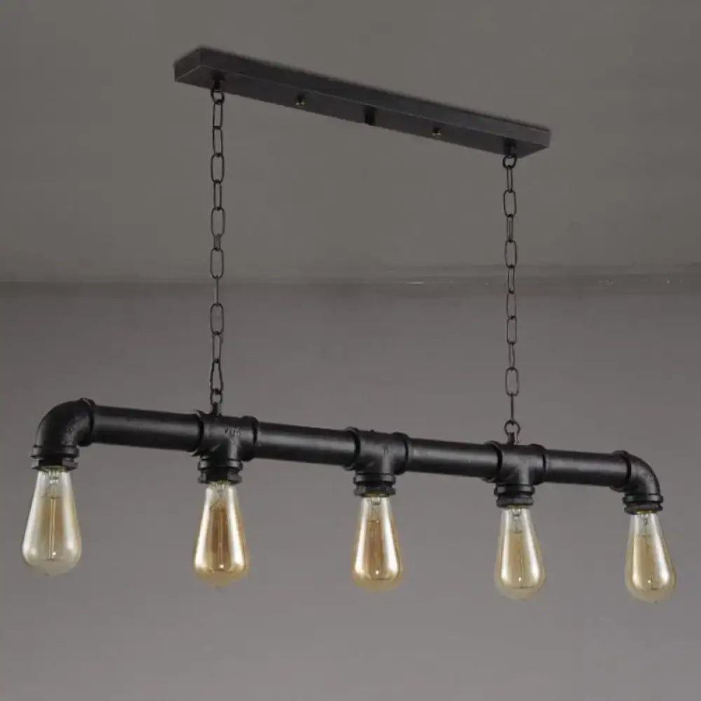 Industrial vintage linear pipe ceiling light dining room 5 head iron