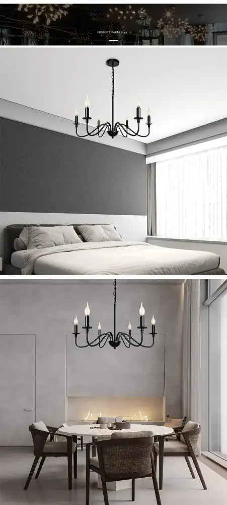 Vintage black & gold 6-light living room chandelier
