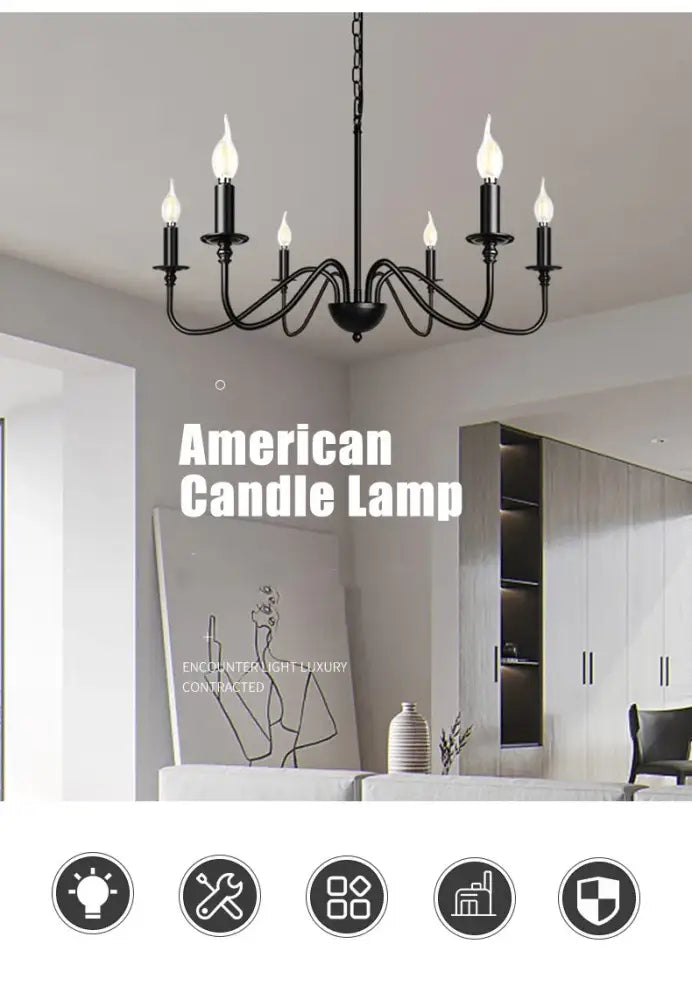 Vintage black & gold 6-light living room chandelier