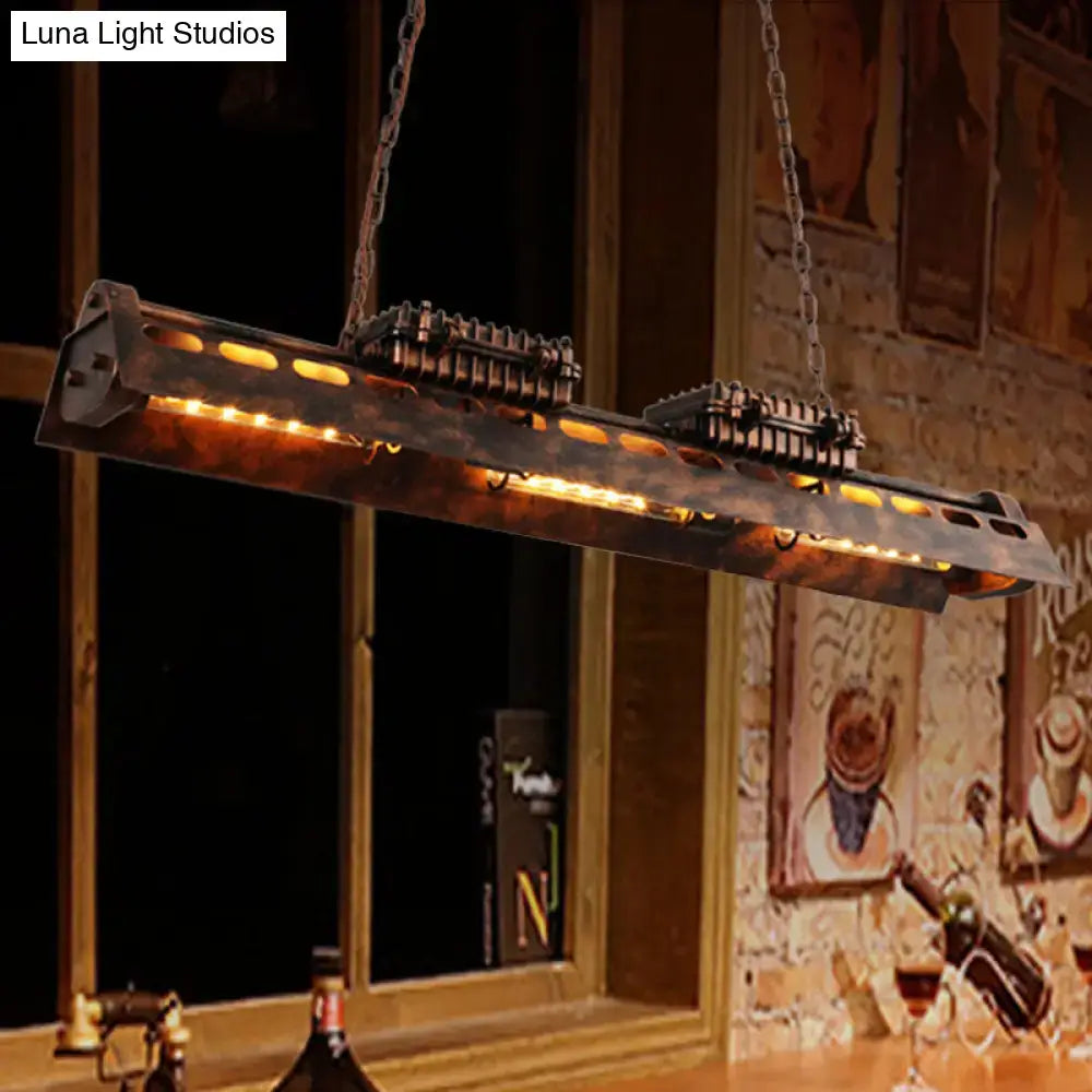 Industrial vintage rust linear island lighting fixture kitchen pendant