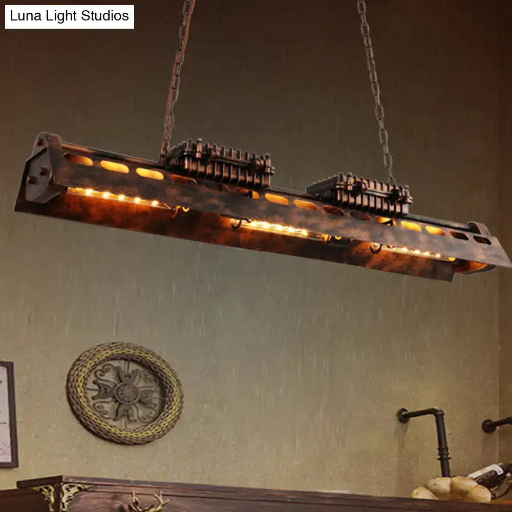 Industrial vintage rust linear island lighting fixture kitchen pendant