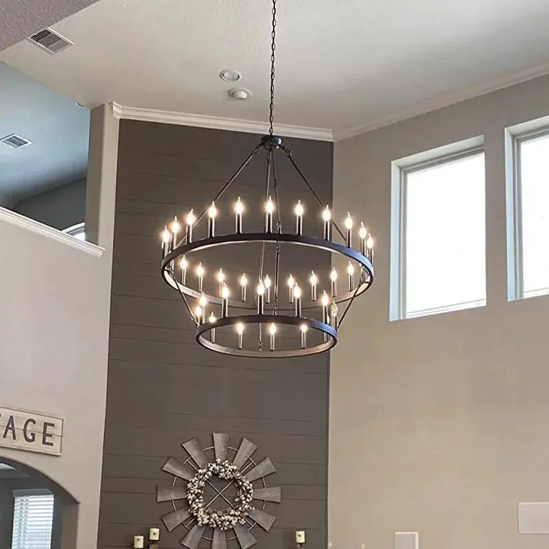 Vintage modern led pendant chandelier black wrought iron dining room