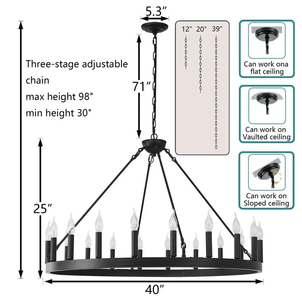 Vintage modern led pendant chandelier black wrought iron dining room