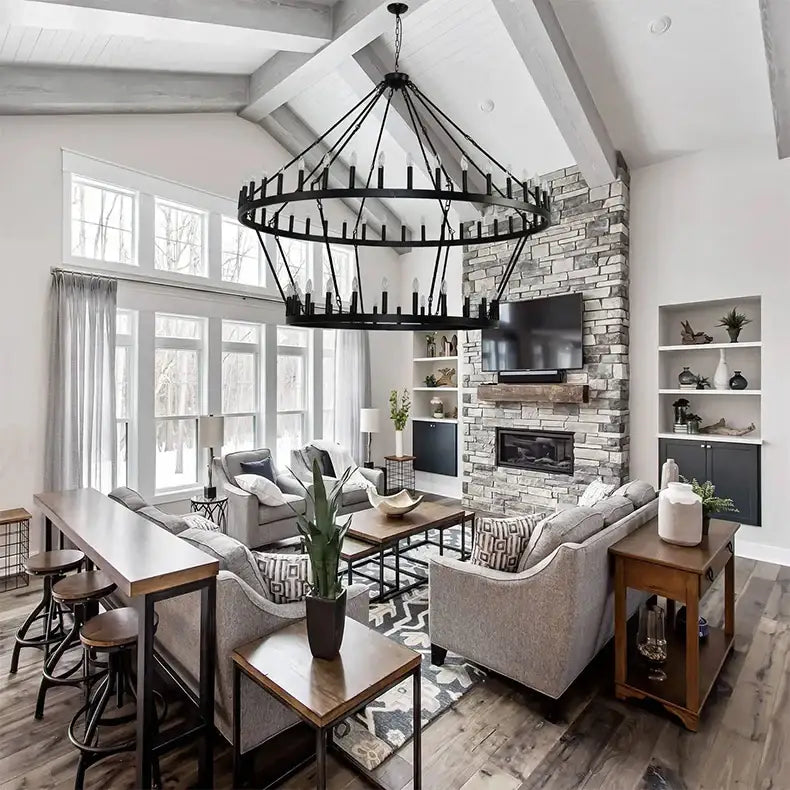 Vintage modern led pendant chandelier black wrought iron dining room