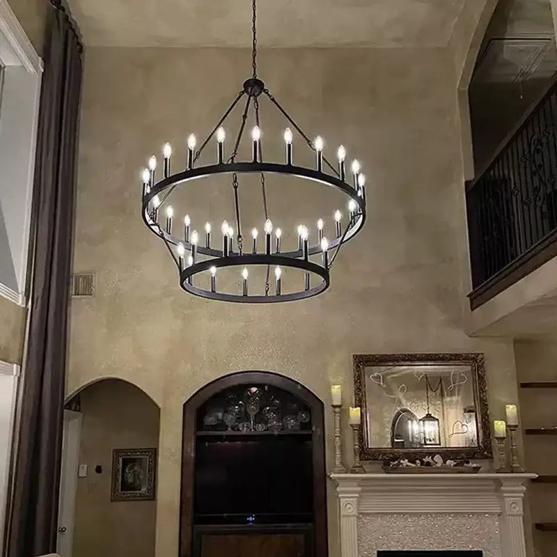 Vintage modern led pendant chandelier black wrought iron dining room