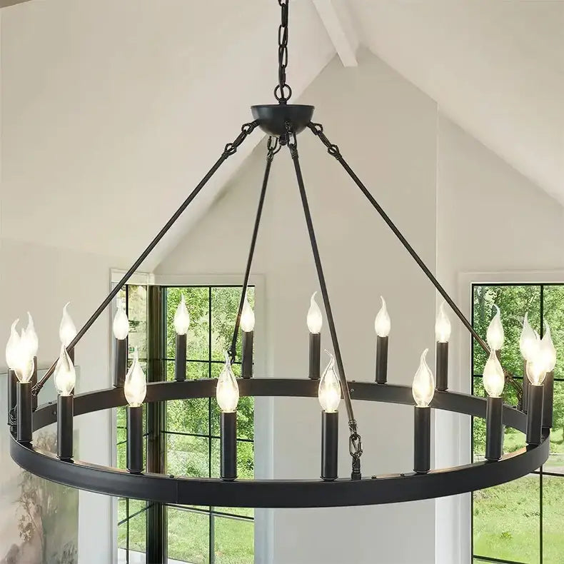 Vintage modern led pendant chandelier black wrought iron dining room