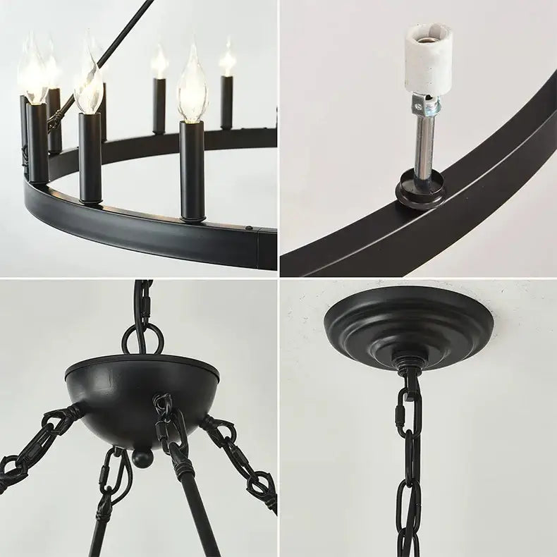 Vintage modern led pendant chandelier black wrought iron dining room