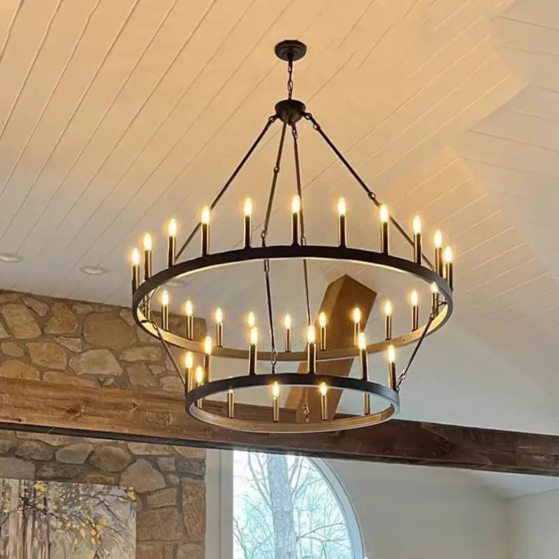 Vintage modern led pendant chandelier black wrought iron dining room