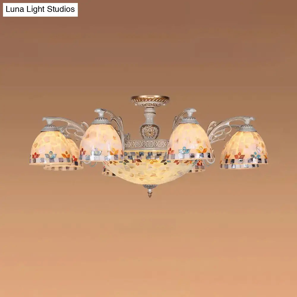 Vintage multi light mosaic floral bowl hanging chandelier living room