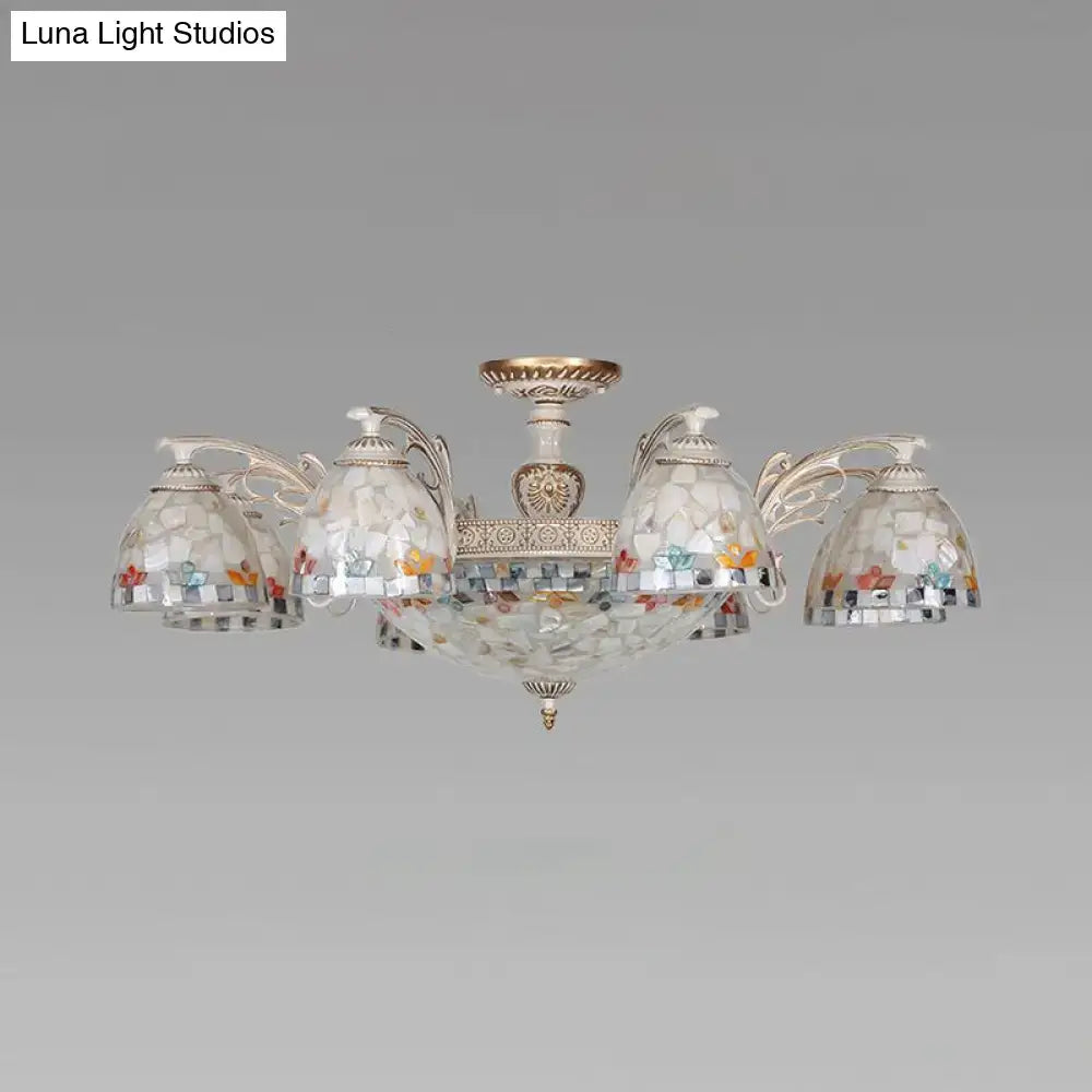 Vintage multi light mosaic floral bowl hanging chandelier living room