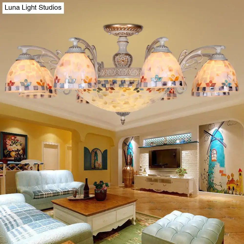 Vintage multi light mosaic floral bowl hanging chandelier living room