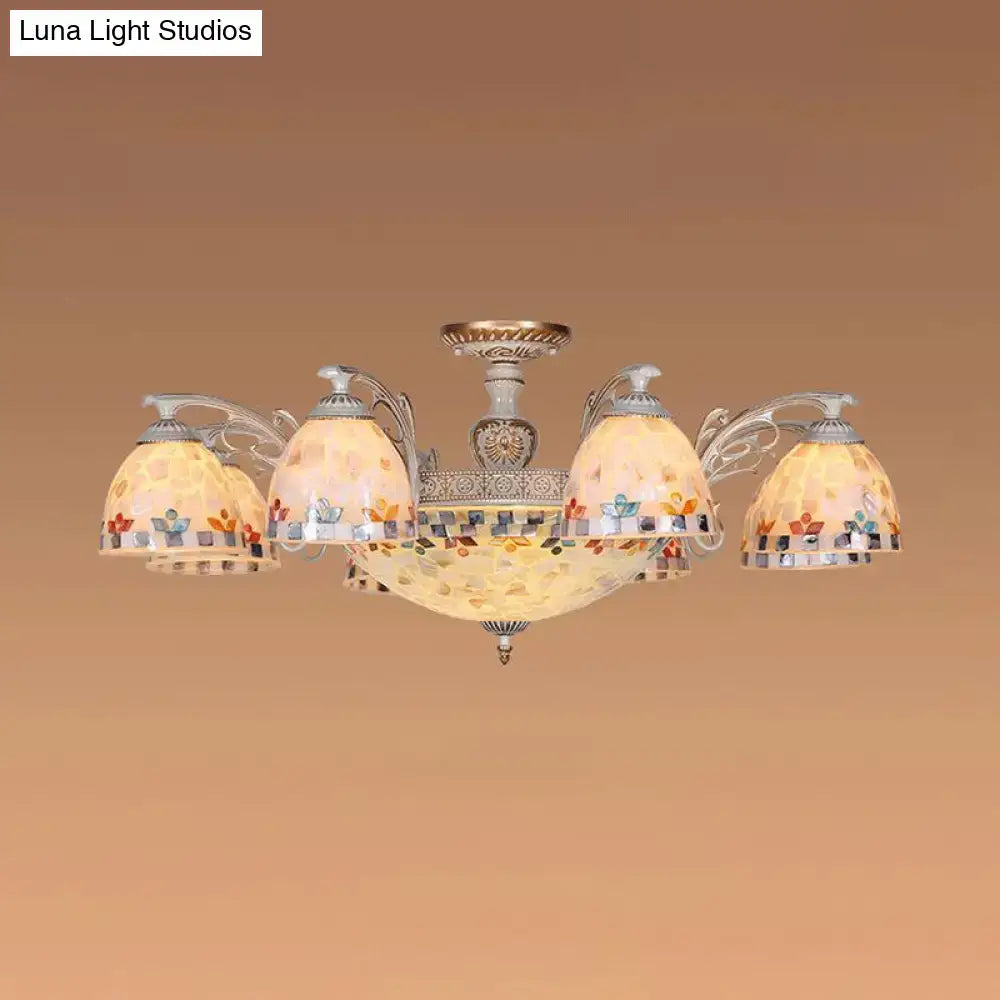 Vintage multi light mosaic floral bowl hanging chandelier living room