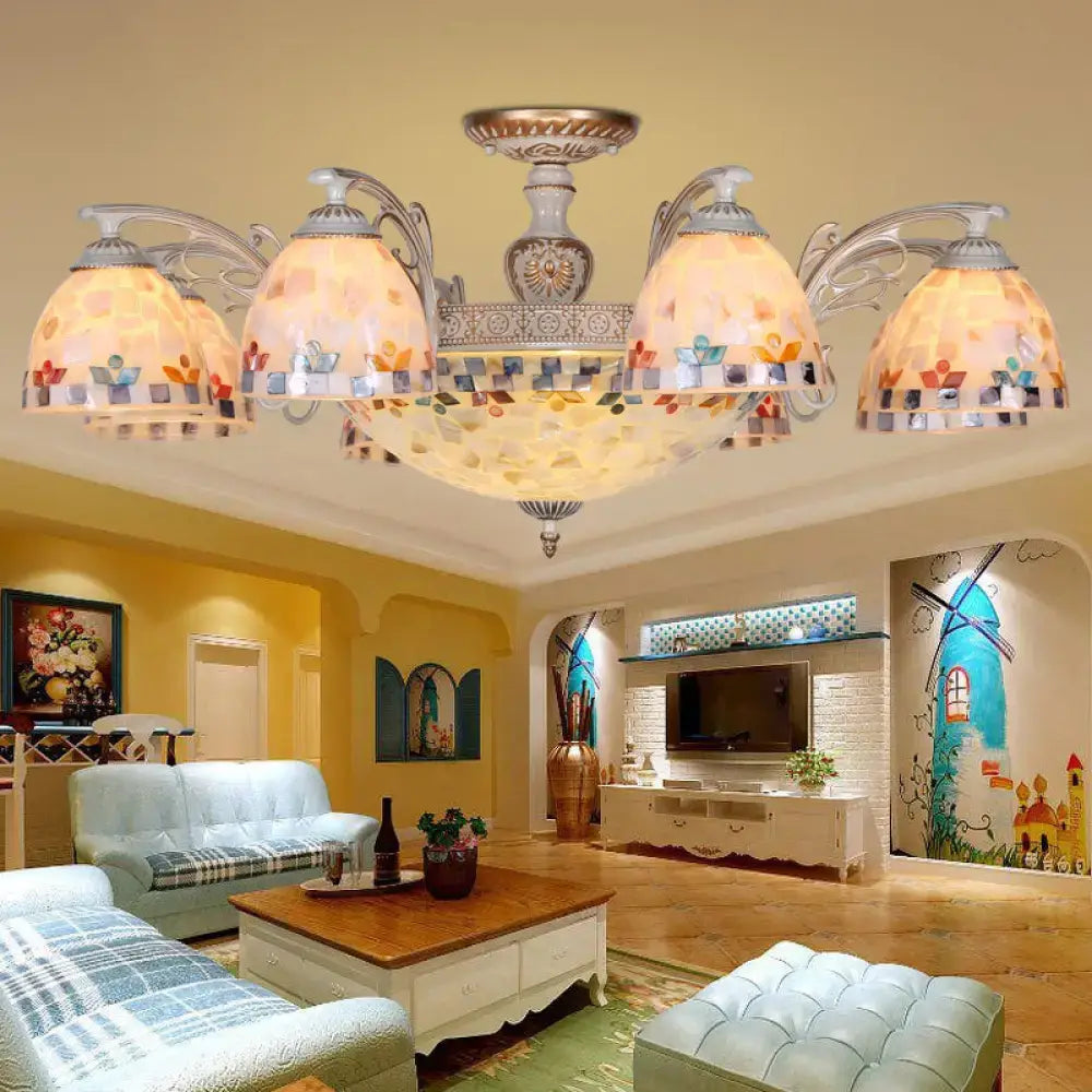 Vintage multi light mosaic floral bowl hanging chandelier living room