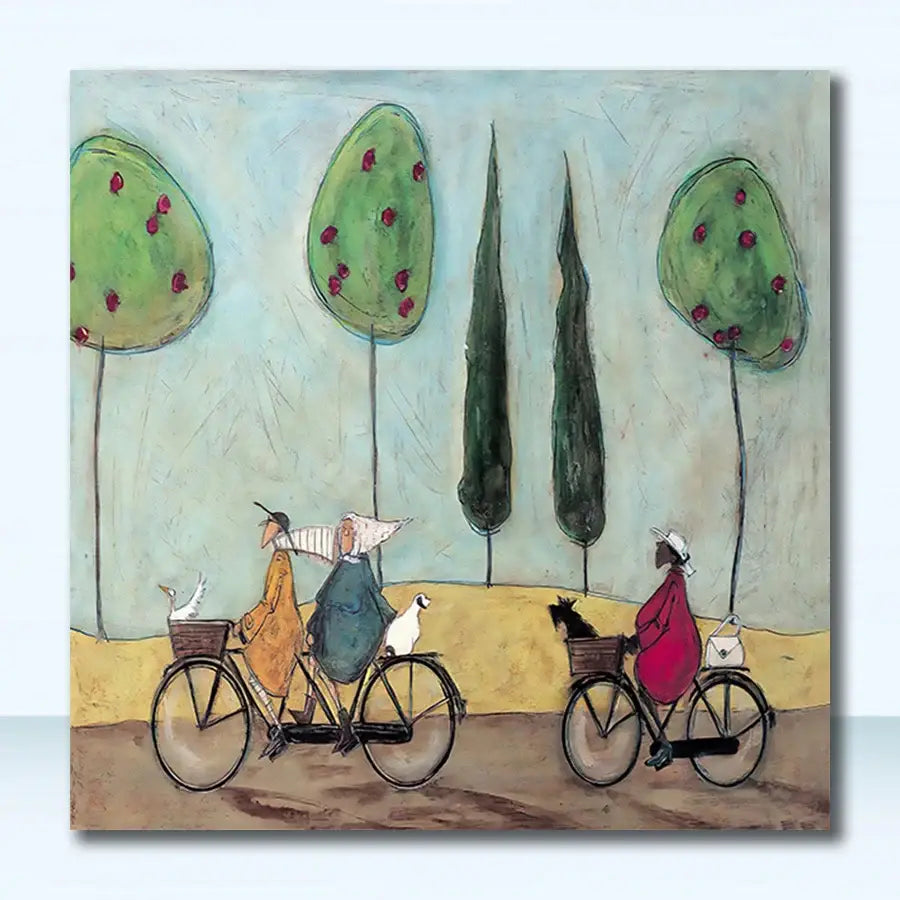 Whimsical abstract rainbow dog canvas wall art for living room
