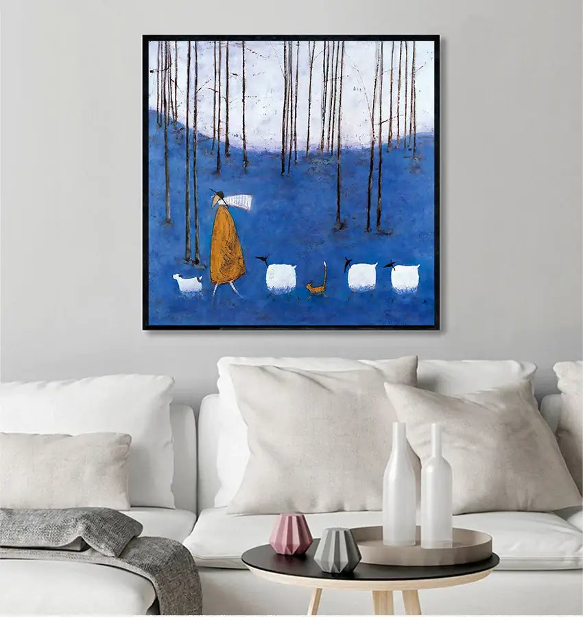 Vintage nordic abstract landscape dog wall art living room canvas