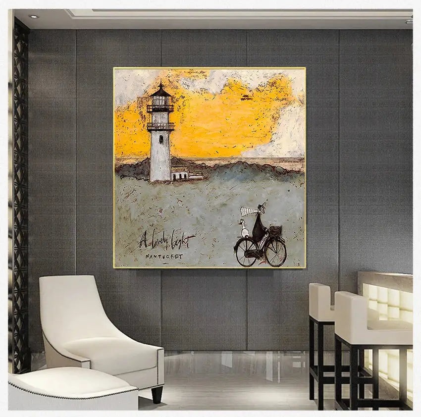 Vintage nordic abstract landscape dog wall art living room canvas