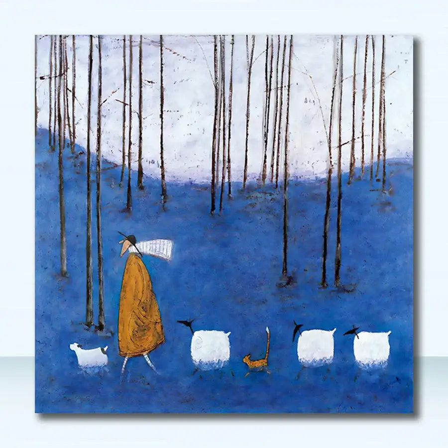 Vintage nordic abstract landscape dog wall art living room canvas