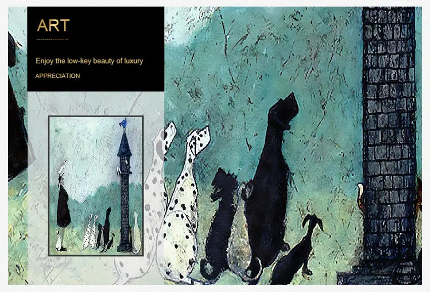 Vintage nordic abstract landscape dog wall art living room canvas