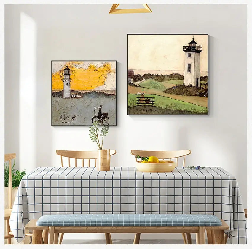 Vintage nordic abstract landscape dog wall art living room canvas