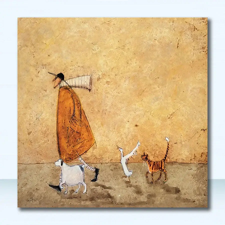 Vintage nordic abstract landscape dog wall art living room canvas