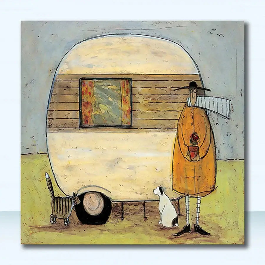 Vintage orange and blue forest canvas wall art living room print