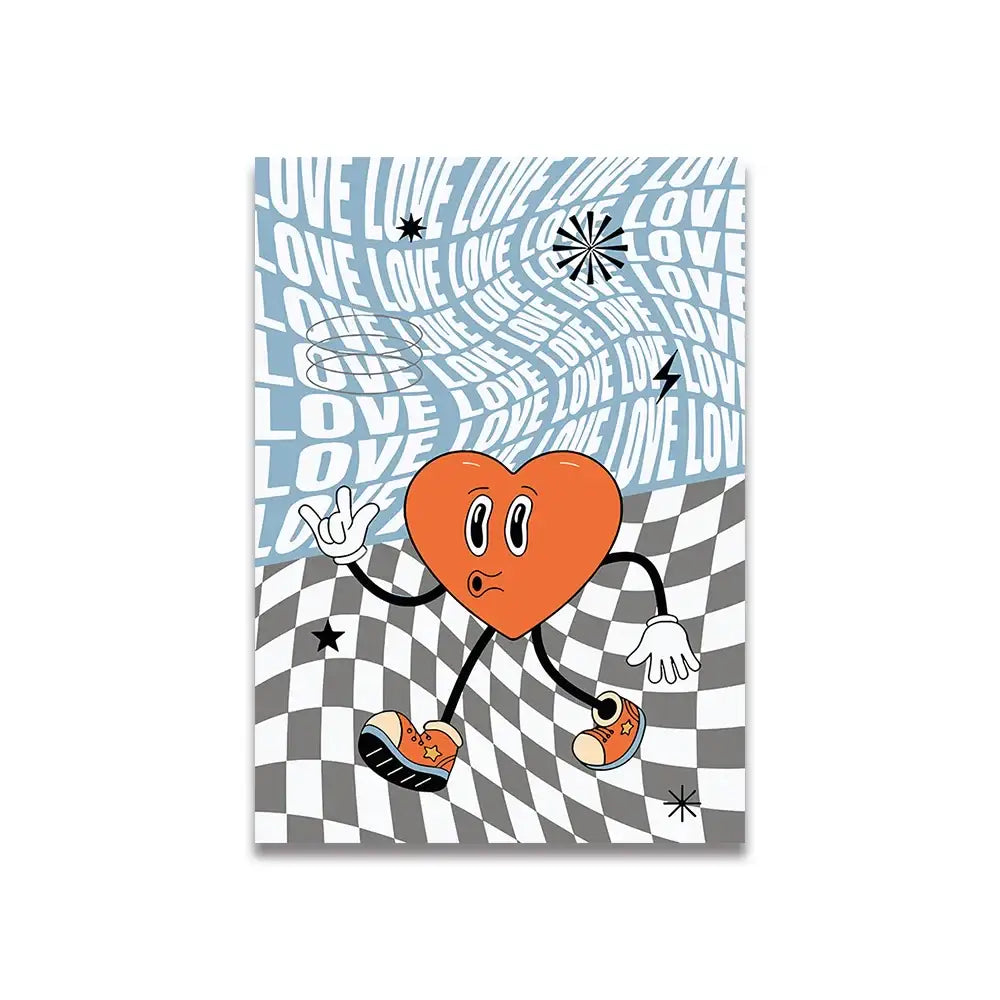 Vintage pink cartoon print canvas – bedroom heart wall art