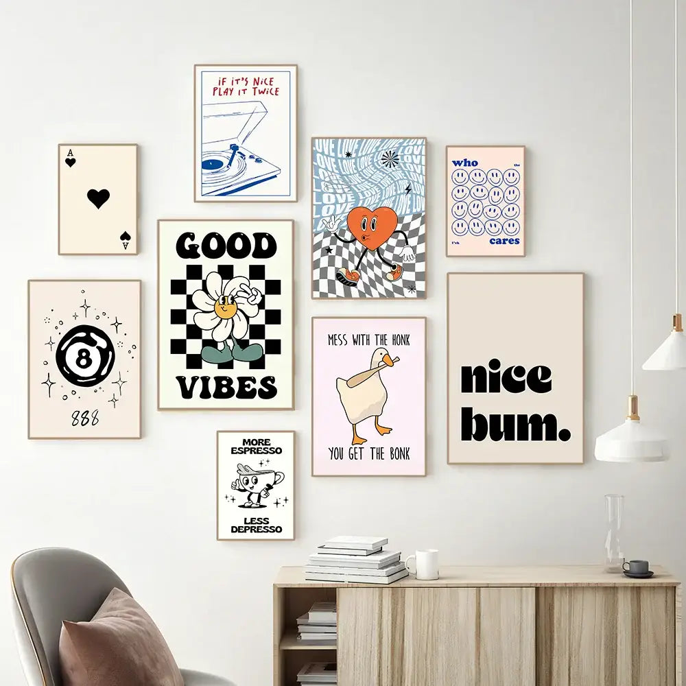 Vintage red and pink cartoon print boombox wall art bedroom