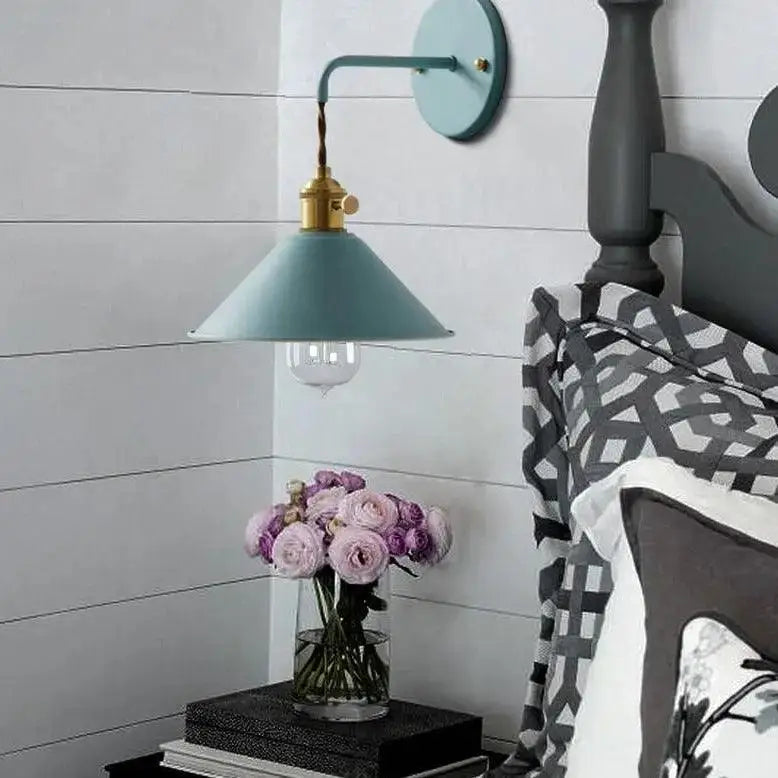 Vintage white and brass plated wall lamp bedroom sconce with bulb