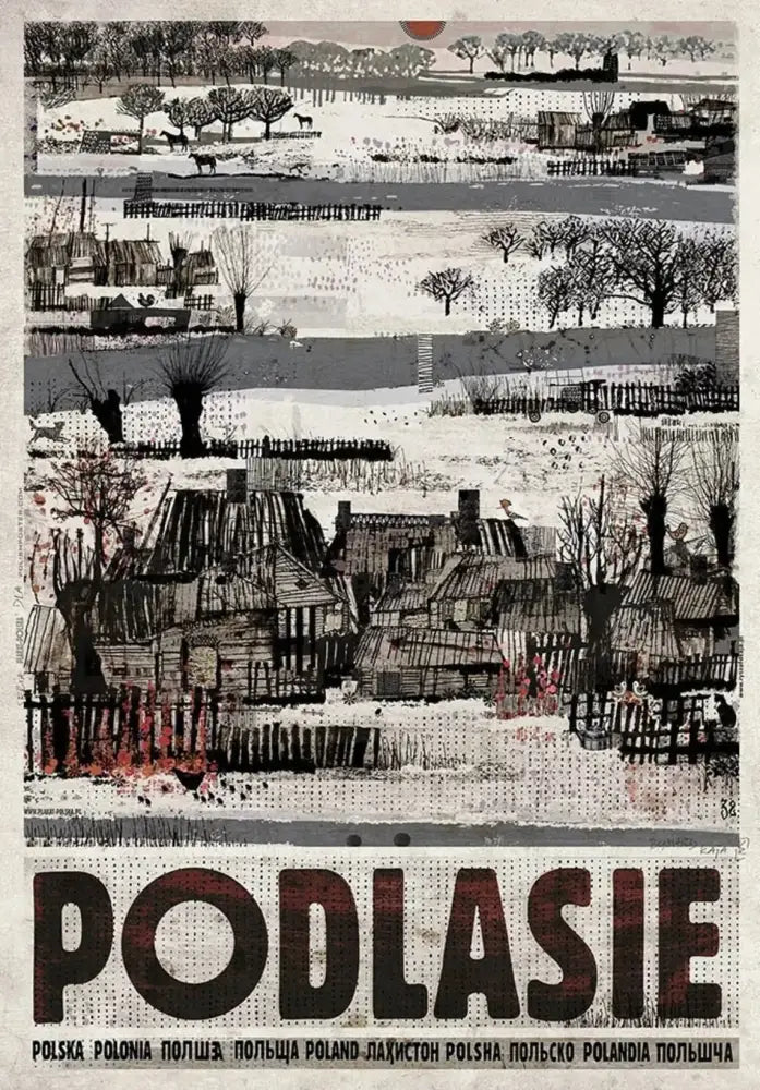 Vintage poland city black & white abstract canvas wall art living room