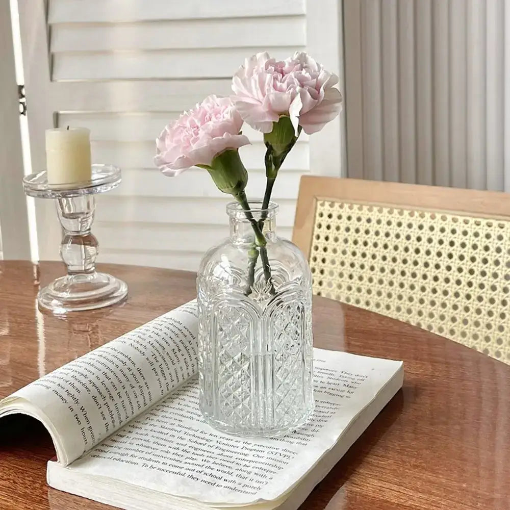 Vintage relief clear crystal glass vase living room hydroponic decanter