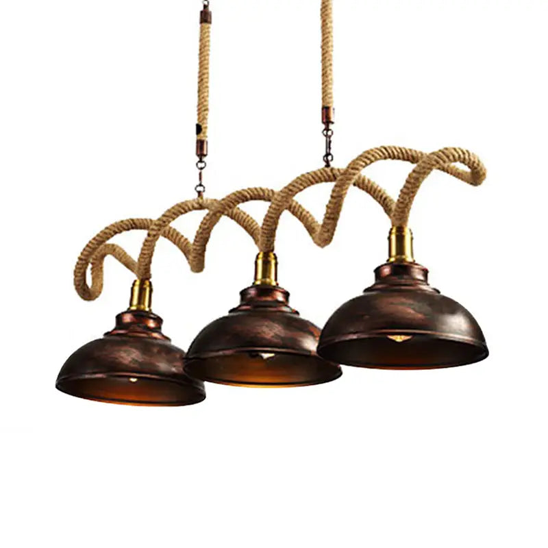 Industrial vintage rust finish 3-light rope pendant kitchen island